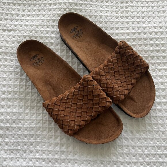 Reef Slides - Women's Size 10 Woven Suede Upper - Cork soles - Picture 2 of 3